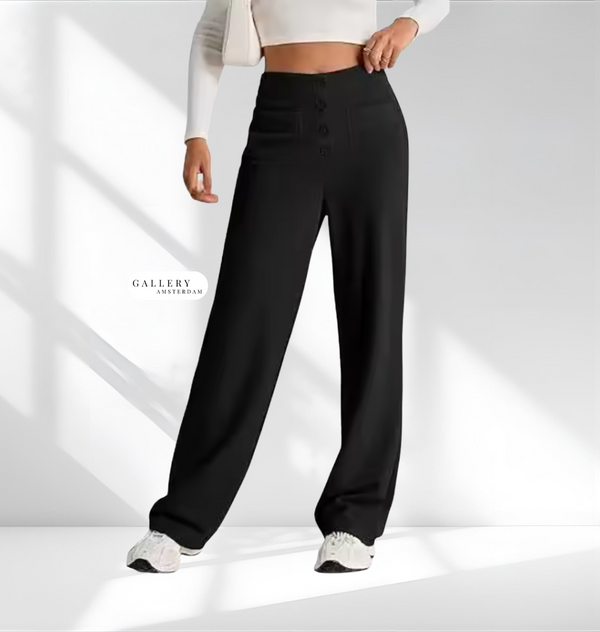 Elina | Hoge Taille Pantalon met Knopen & Zakken